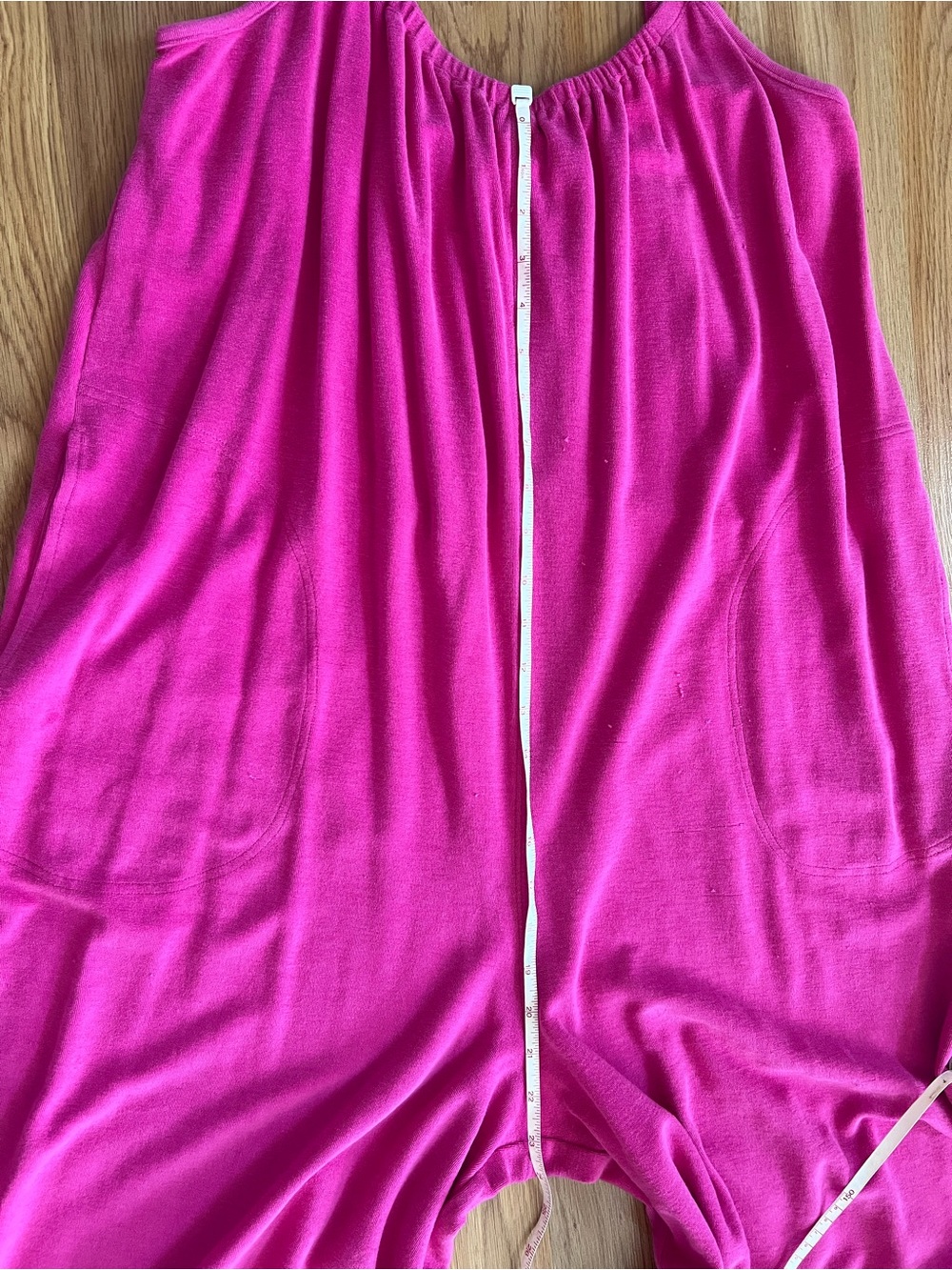 Anthropologie Hot Pink Tie-Shoulder Terry Cloth Cropped Asymmetrical Jumpsuit - Picture 9 of 14